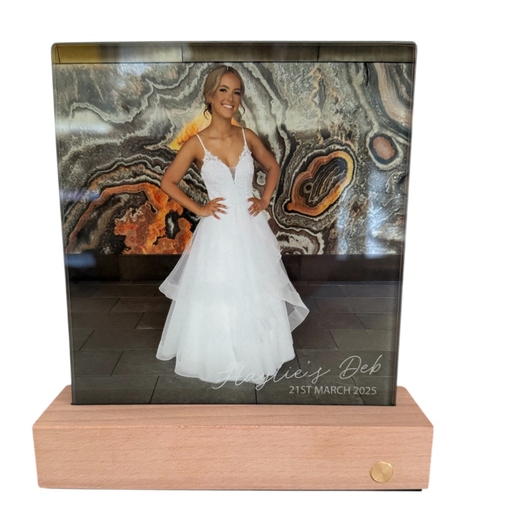 Personalised Glass Photo Panel with LED Light Base