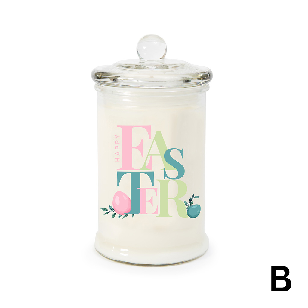 Decorative jar with 'Easter' text and pastel colors on a white background