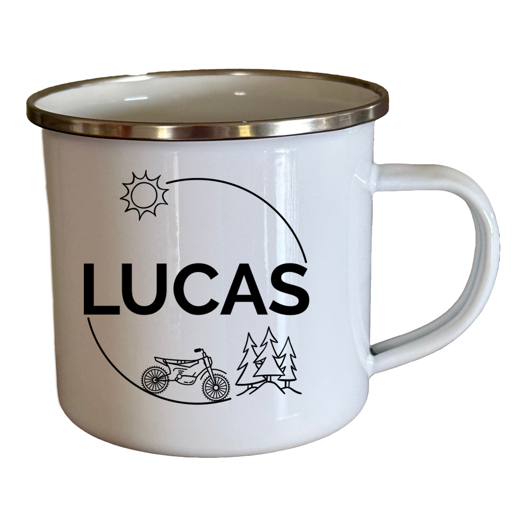 Enamel Camping Mug Motorbike Design