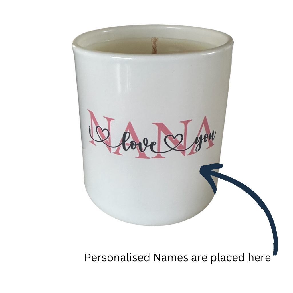 I love you Nana. Celebrate Mother’s Day with elegance and style using our NEW personalised candle glassware range.