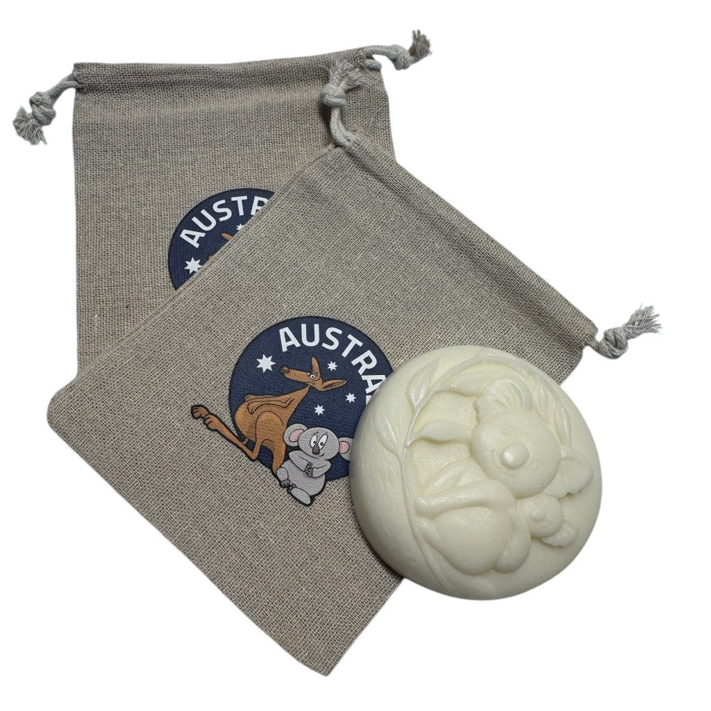 Koala soap in drawstring bag