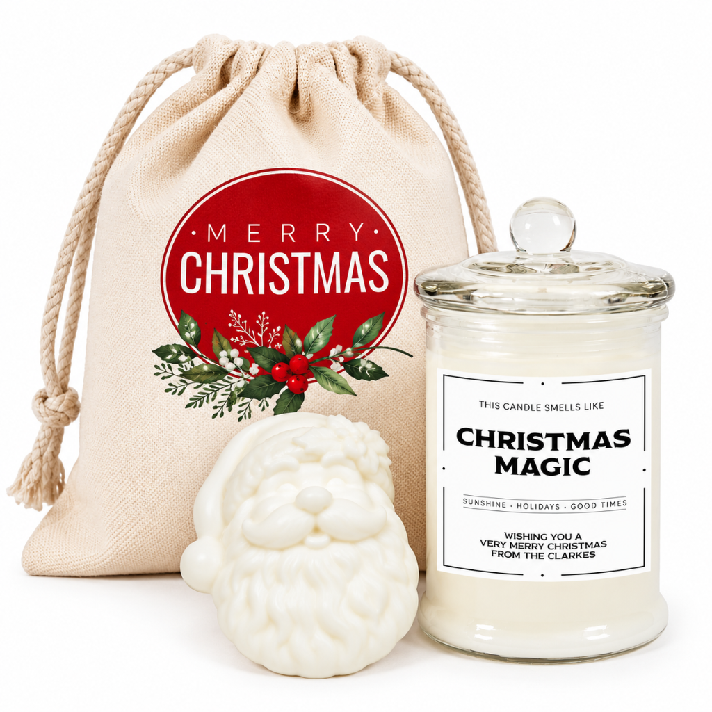 A personalised Christmas magic candle gift pack.