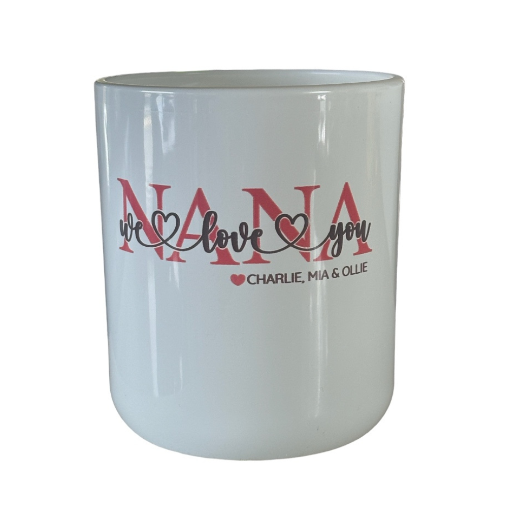 We love you Nana -  Celebrate Mother’s Day with elegance and style using our NEW personalised candle glassware range.
