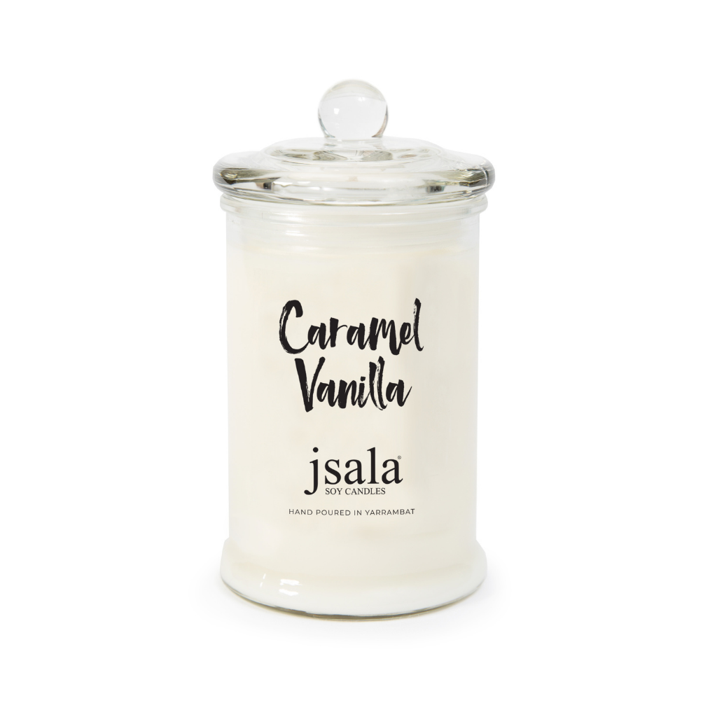 Glass Apothecary jar with Champa Flower fragranced candle by Jsala Soy Candles