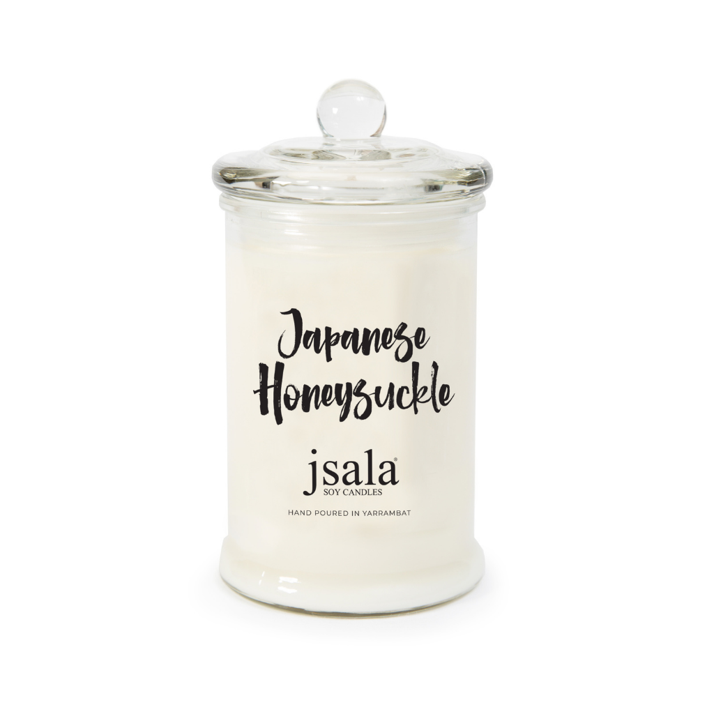 Glass Apothecary jar with Lime, Basil and Madarin fragranced candle by Jsala Soy Candles