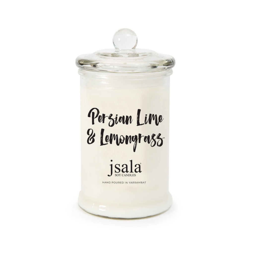 Glass Apothecary jar with Persian Lime and Lemongrass fragranced candle