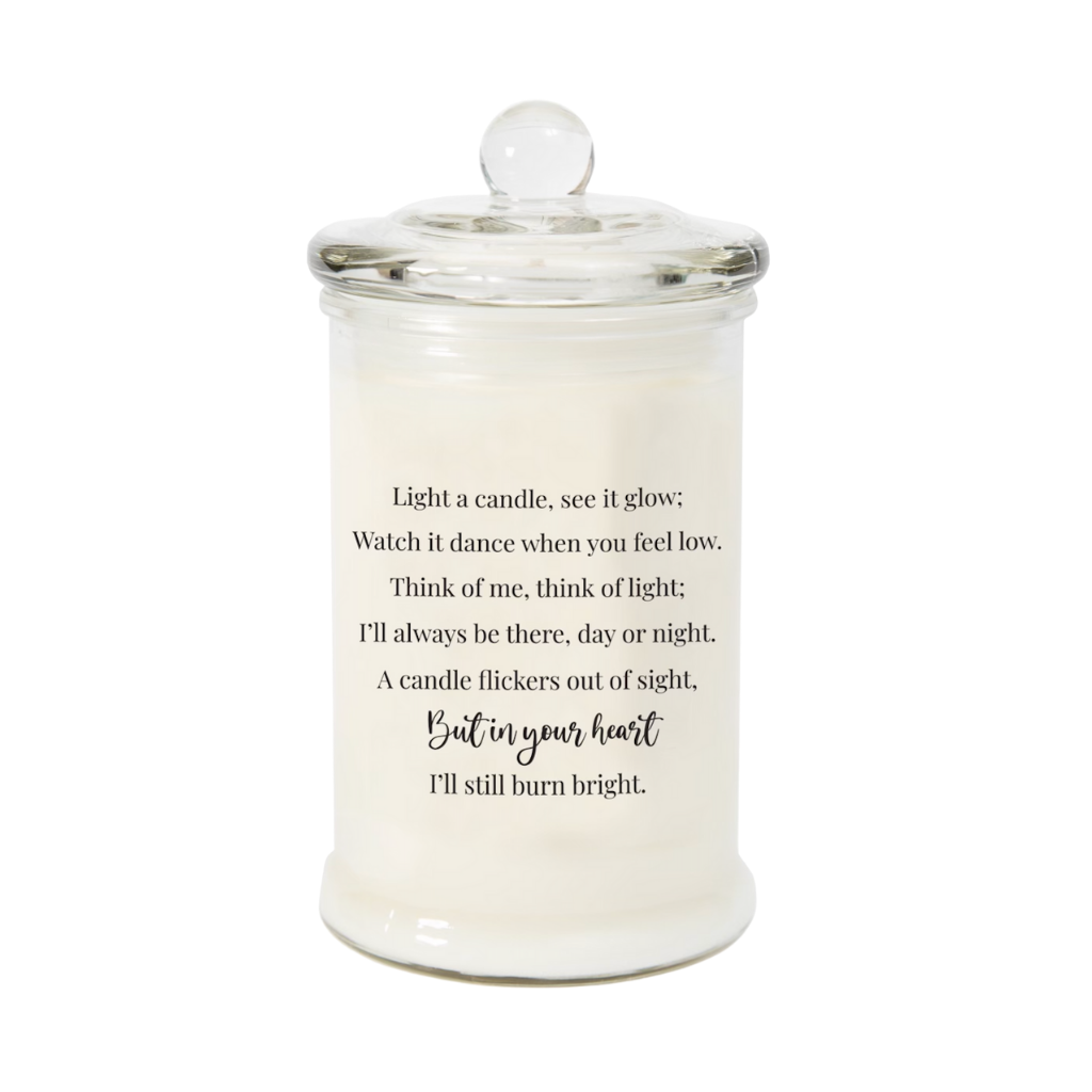 Memorial poem on Jsala Apothecary candle.