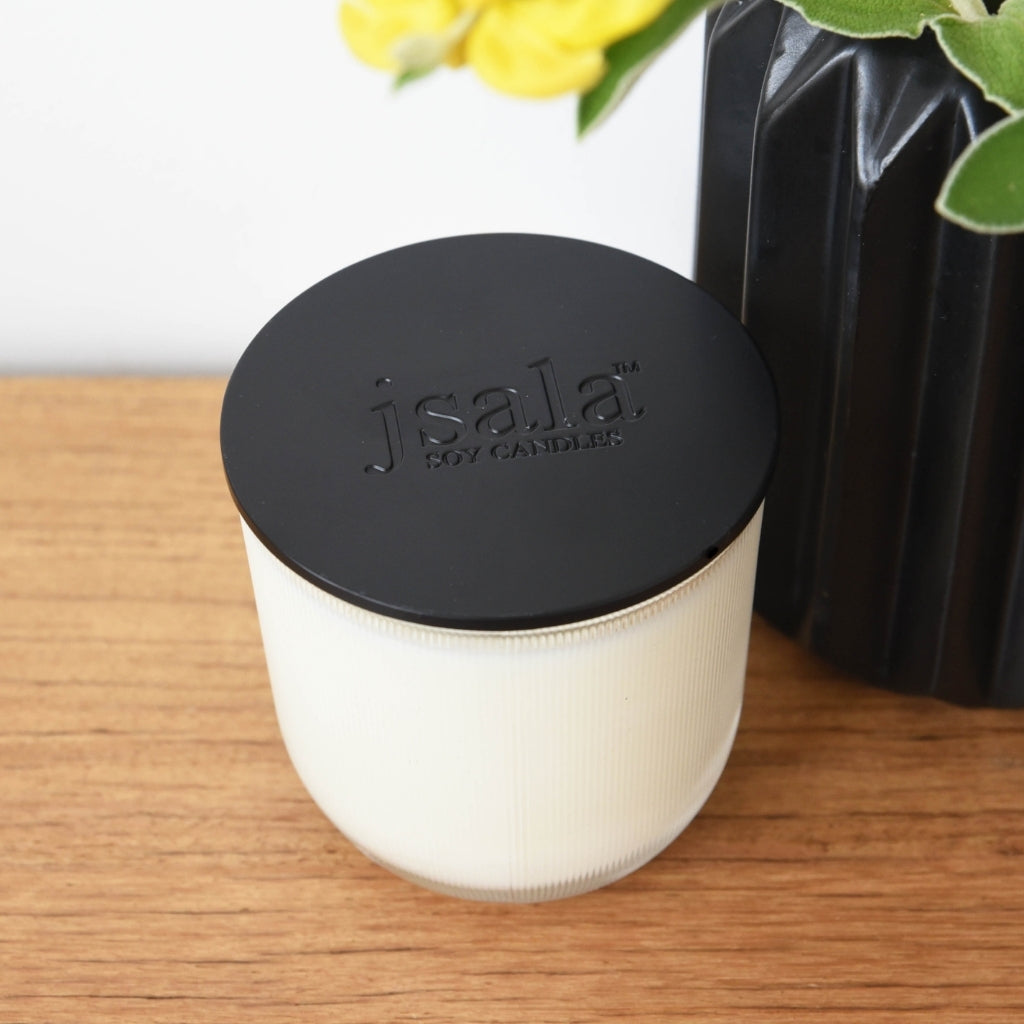 Clear Ribbed glassware with Black Lid