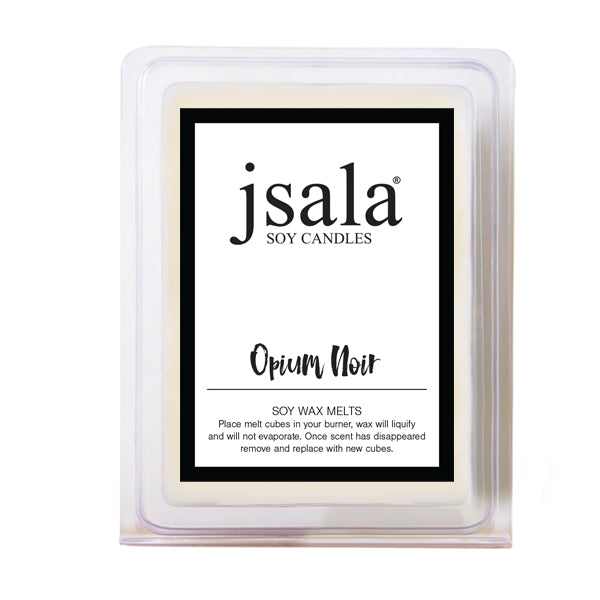 Opium Noir Soy wax melts with a fragrance inspired by Black Opium perfume, featuring coffee, floral and vanilla notes in a moody, elegant style.