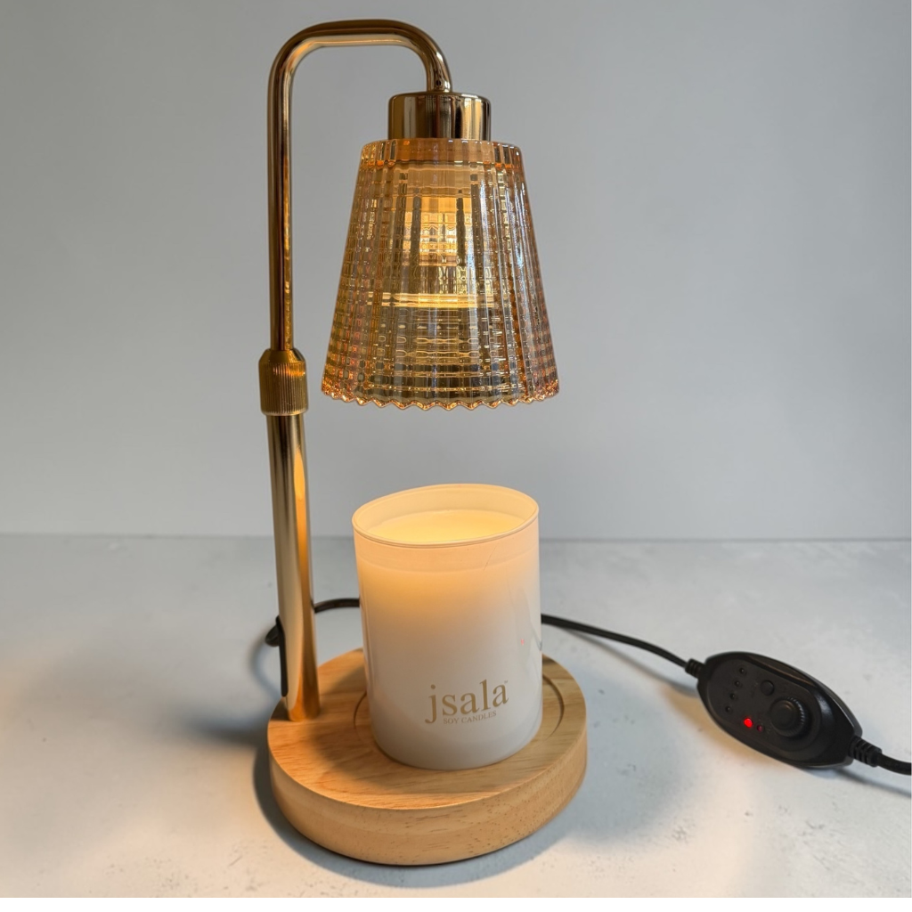 Electric Candle Warmer Lamp in Gold with Honey Glass