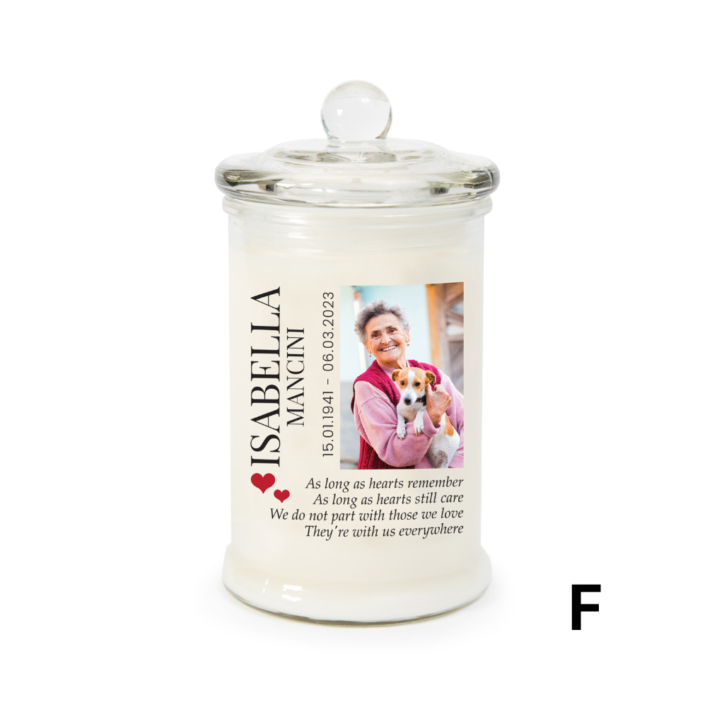 Example of Jsala Personalised Memorial Candle in Apothecary glassware (F)