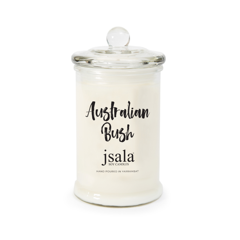 Glass Apothecary jar with Australian Bush  fragranced candle by Jsala Soy Candles