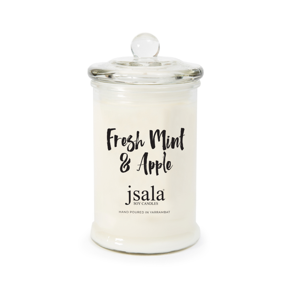 Glass Apothecary jar with Lotus Flower fragranced candle by Jsala Soy Candles