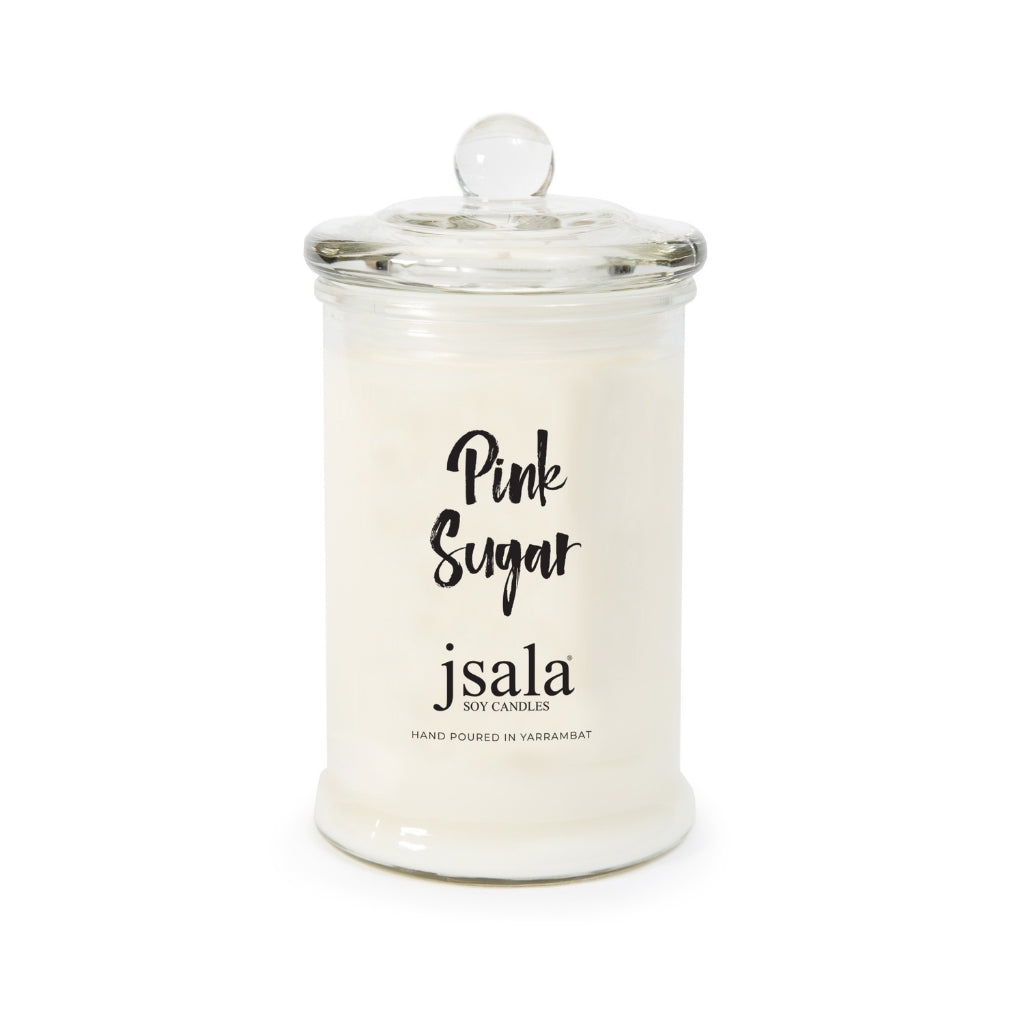 Glass Apothecary jar with Pink Sugar fragranced candle