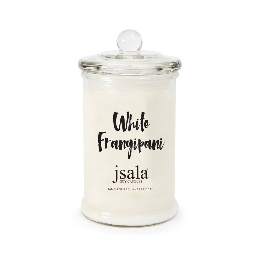 Glass Apothecary jar with White Frangipani  fragranced candle