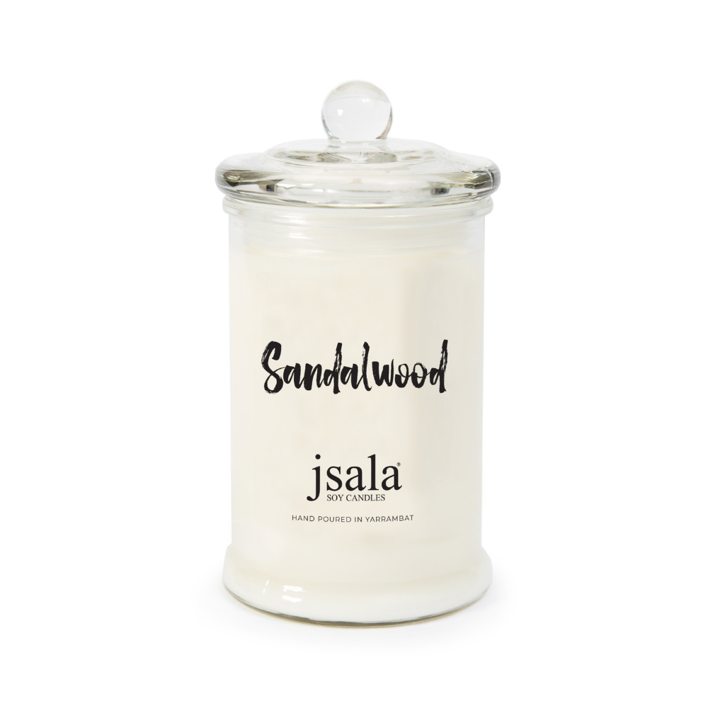 Jsala Soy Candles Apothecary candle in Sandalwood scent.