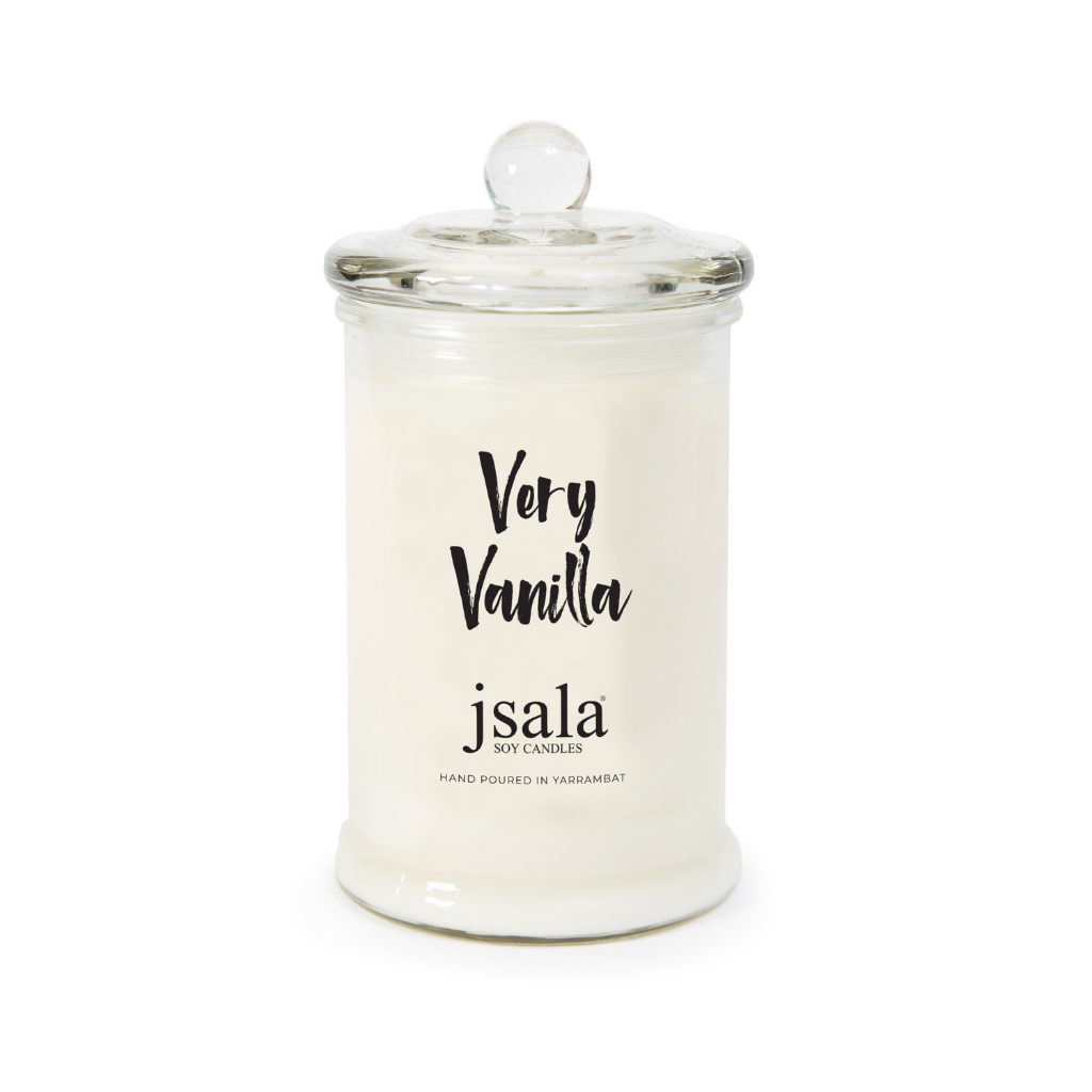 Jsala Soy Candles Apothecary candle in Very Vanilla scent.