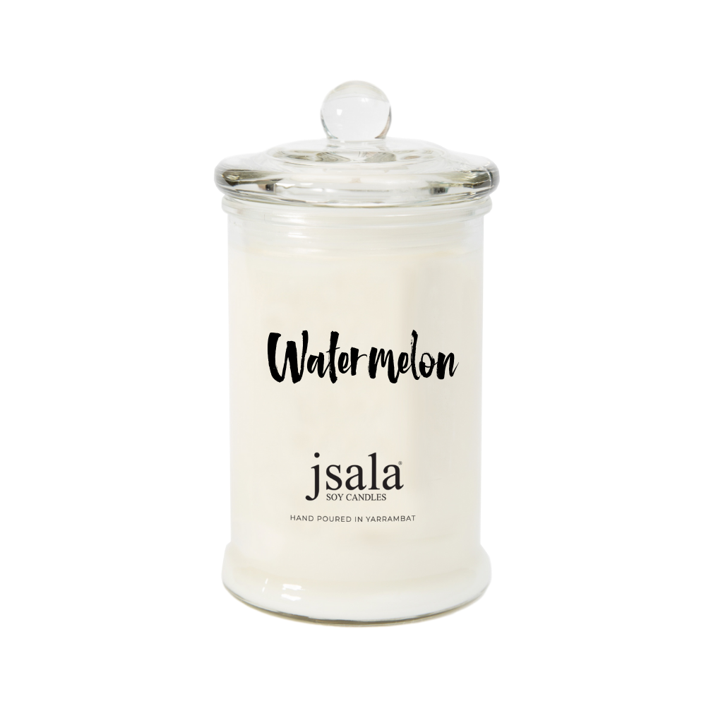 Jsala Apothecary candle in Watermelon scent.