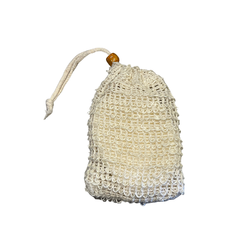 Reusable Sisal Soap Bag with soap inside