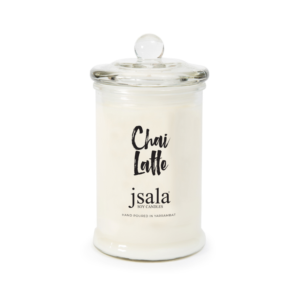 Glass Apothecary jar with Chai Latte fragranced candle