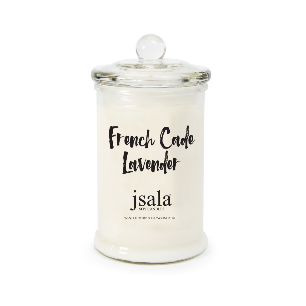 Glass Apothecary jar with French Cade Lavender fragranced candle