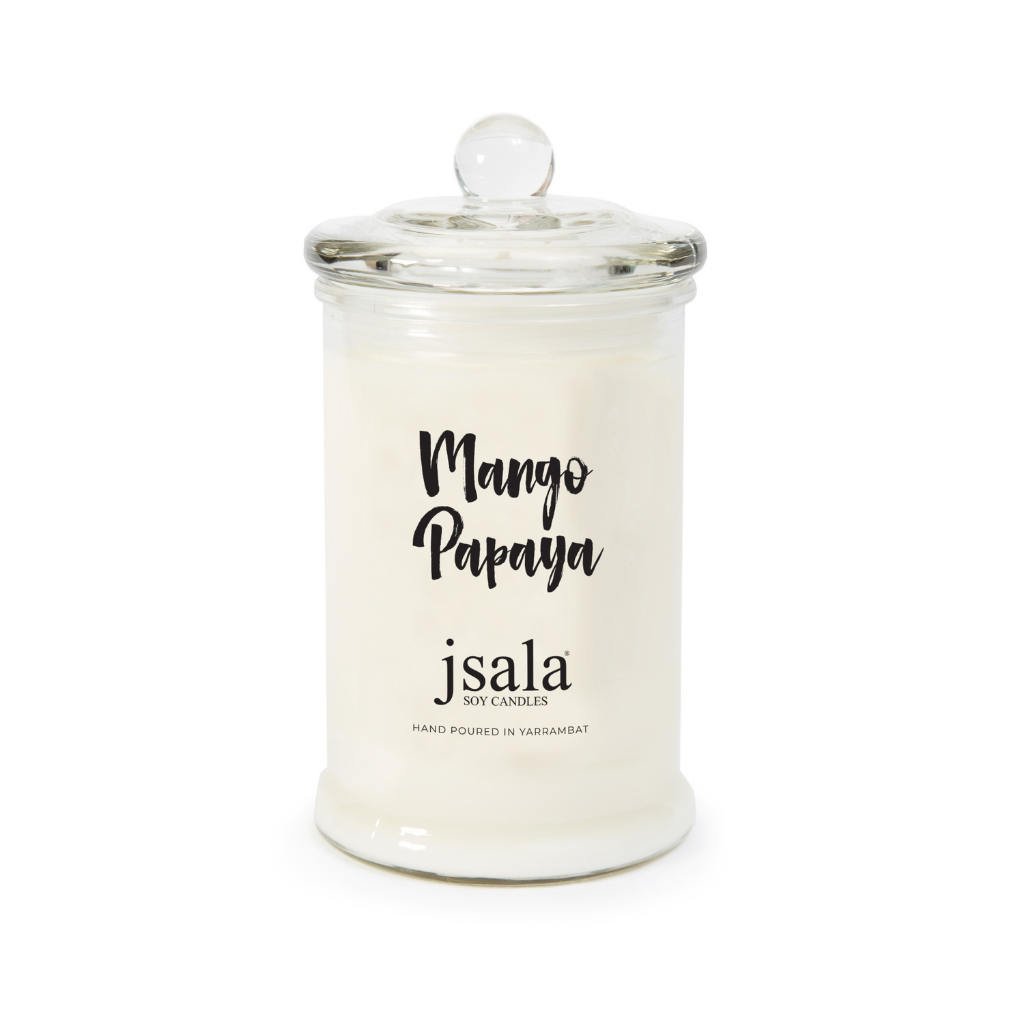 Glass Apothecary jar with Mango Papaya fragranced candle