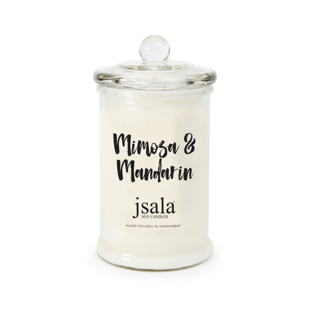 Glass Apothecary jar with Mimosa and Mandarin fragranced candle