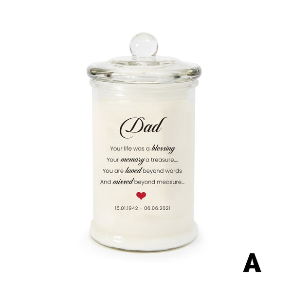 Example of Jsala Personalised Memorial Candle in Apothecary glassware (A)