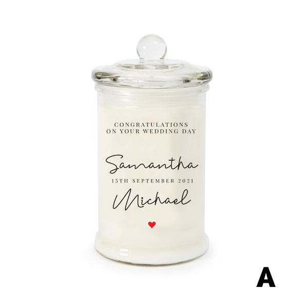 Example of Jsala Personalised Wedding Candle in Apothecary glassware (A)