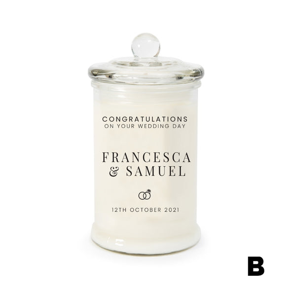 Example of Jsala Personalised Wedding Candle in Apothecary glassware (B)