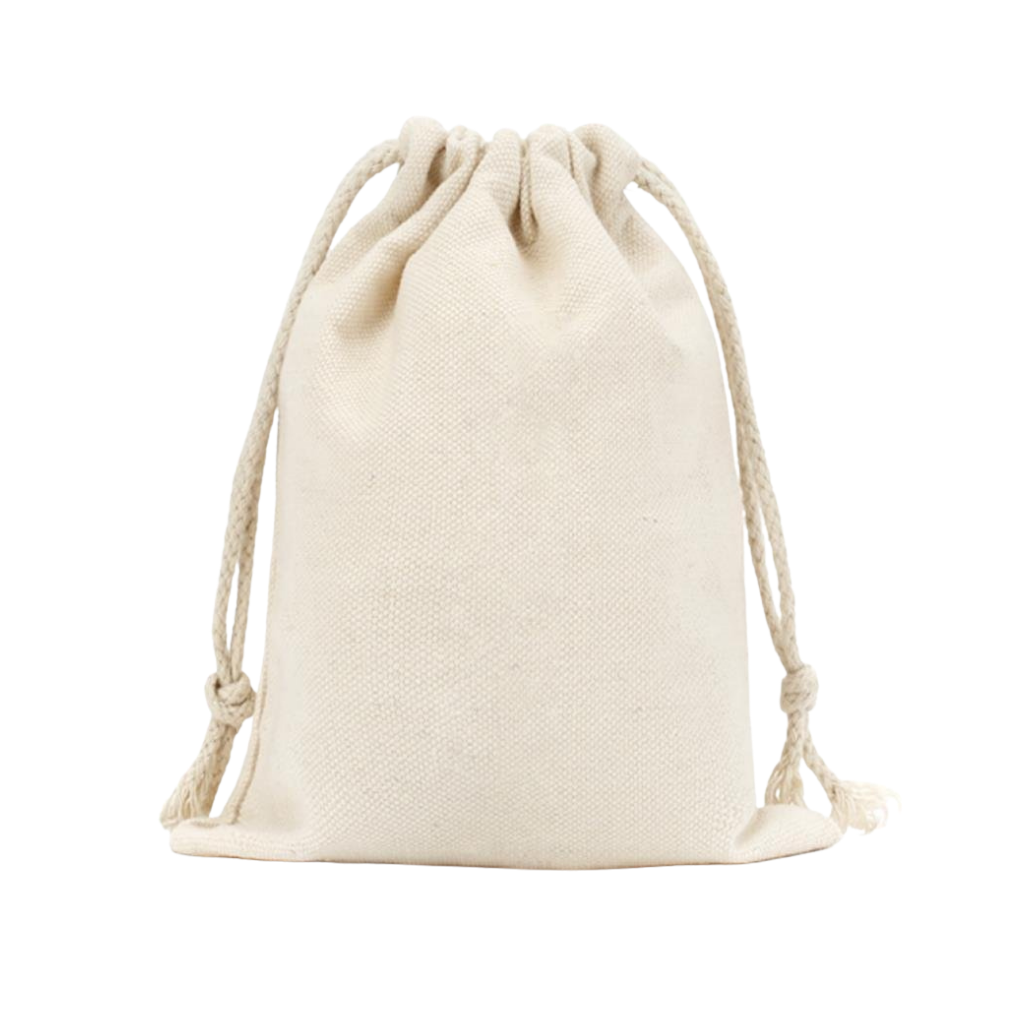 Plain natural cotton drawstring gift bag.