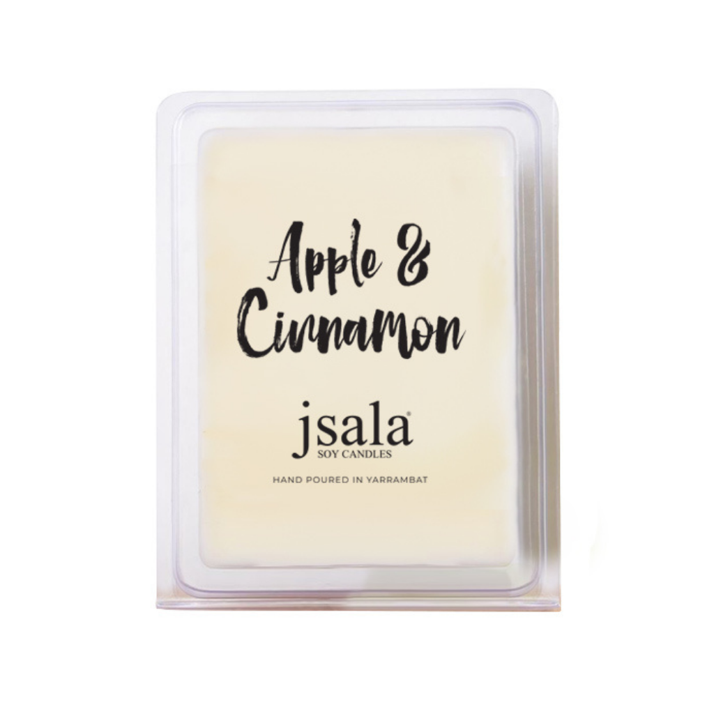 Image of packaged Jsala Soy Candles Melt in Apple and Cinnamoni scent.