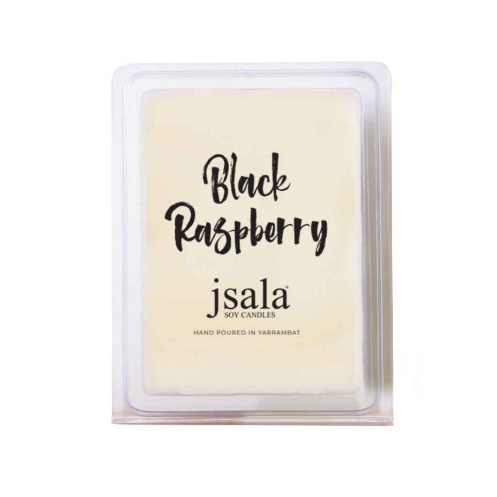 Image of packaged Jsala Soy Candles Melt in Black Raspberry scent.