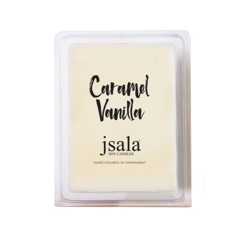 Image of packaged Jsala Soy Candles Melt in Caramel Vanilla scent.