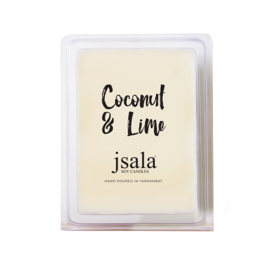 Image of packaged Jsala Soy Candles Melt in Coconut Lime scent.