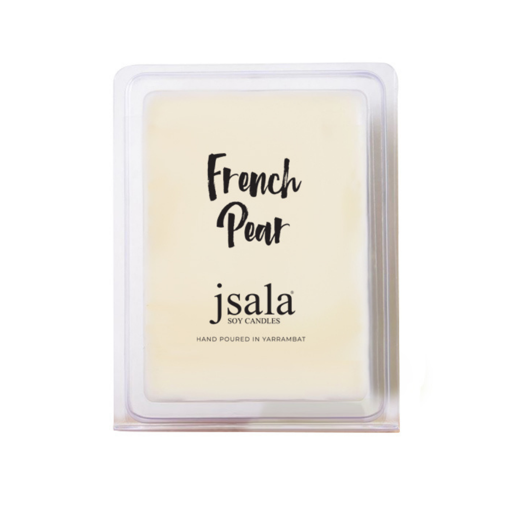 Image of packaged Jsala Soy Candles Melt in French Pear scent.