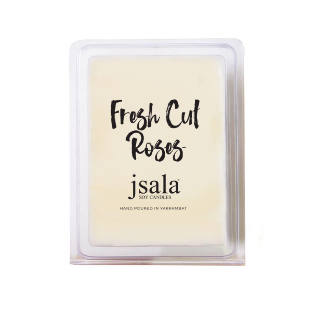 Image of packaged Jsala Soy Candles Melt in Fresh Cut Roses scent.