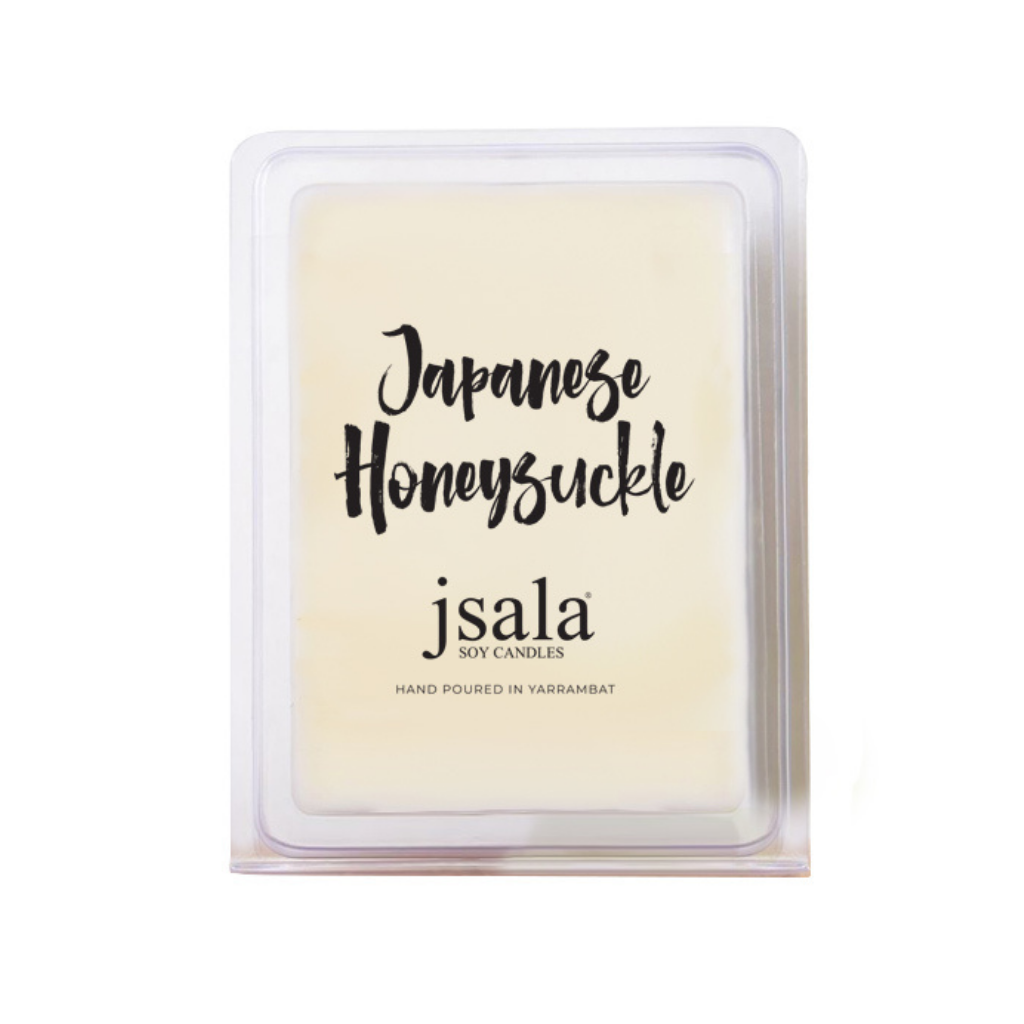 Image of packaged Jsala Soy Candles Melt in Japanese Honeysuckle scent.