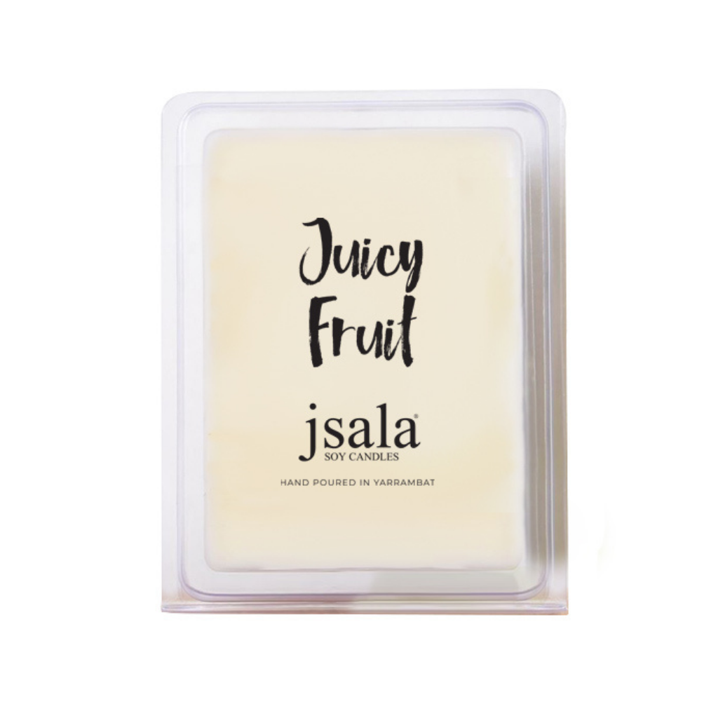 Image of packaged Jsala Soy Candles Melt in Juicy Fruit scent.