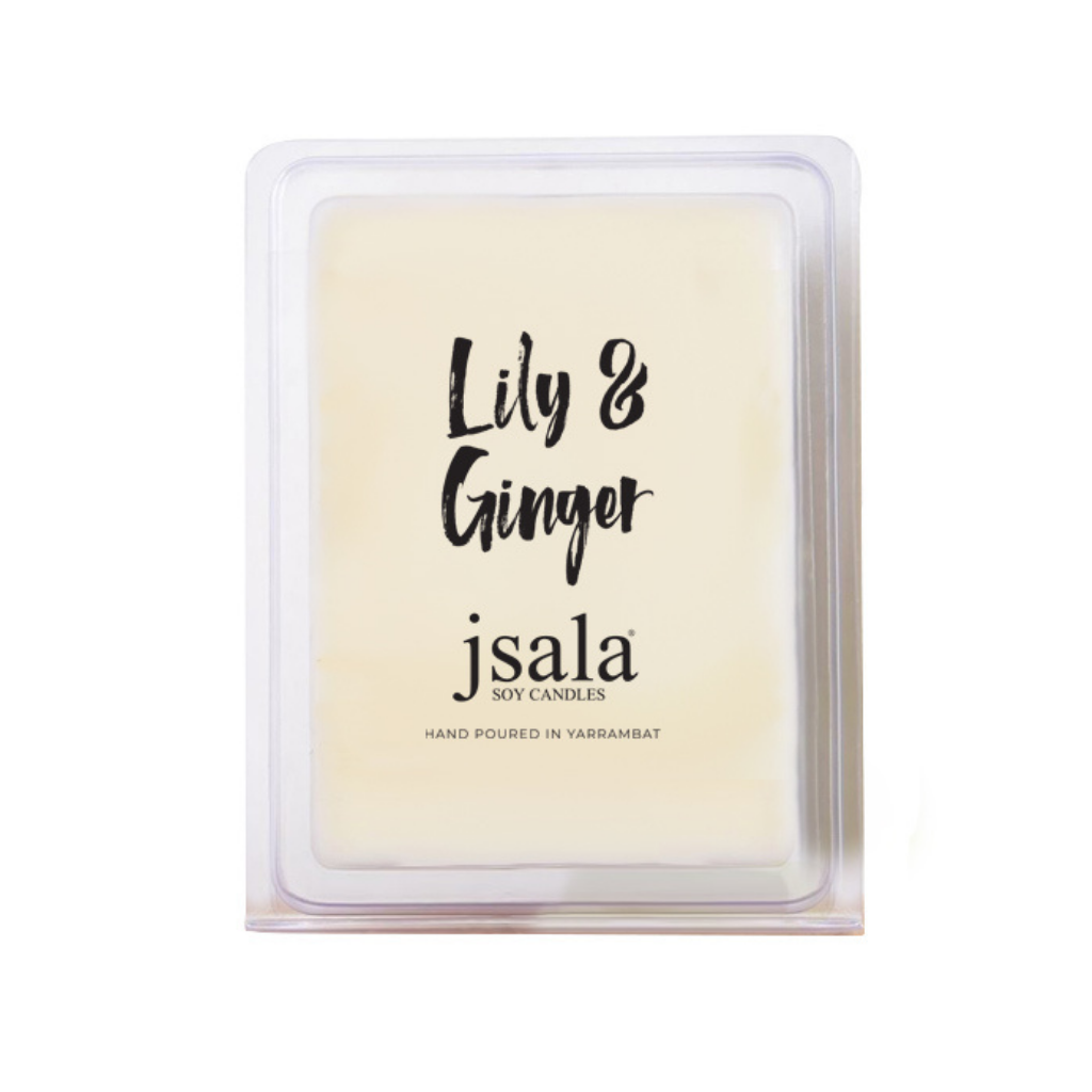 Image of packaged Jsala Soy Candles Melt in Lily and Ginger scent.