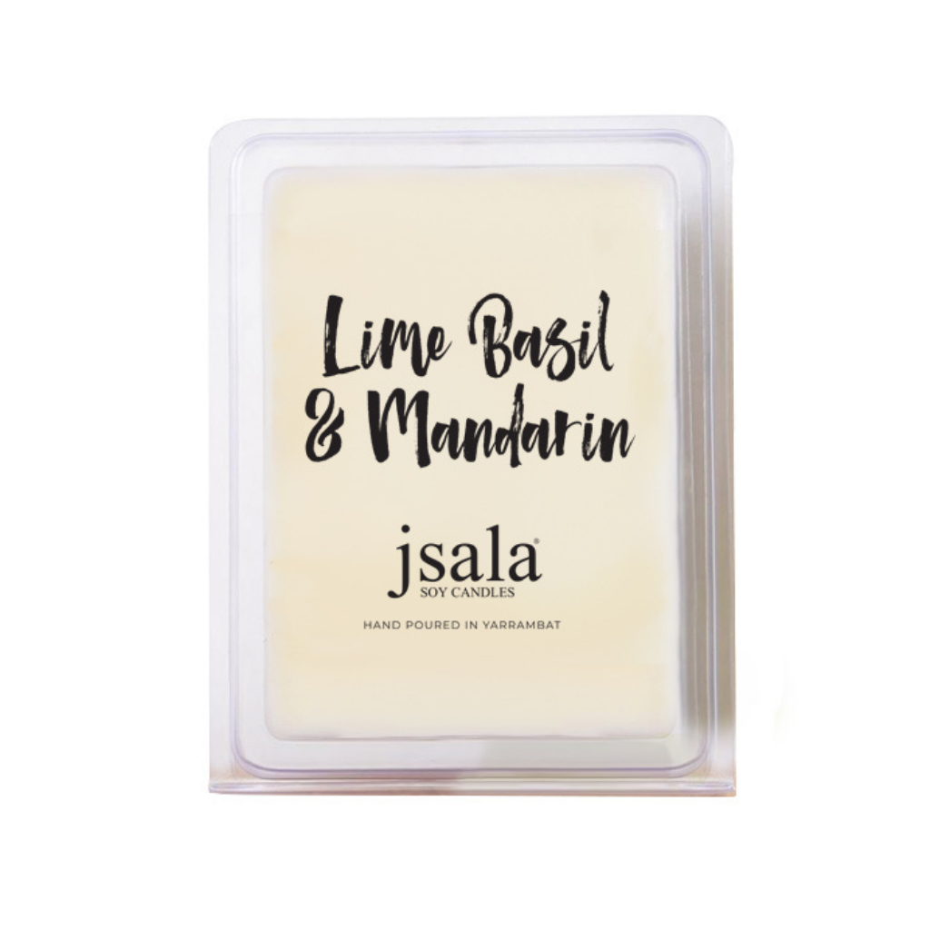 Image of packaged Jsala Soy Candles Melt in Lime Basil and Mandarin scent.