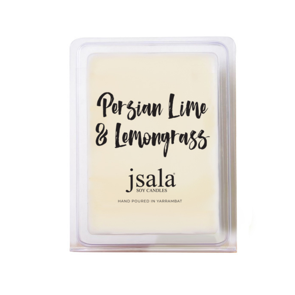 Image of packaged Jsala Soy Candles Melt in Persian Lime and Lemongrass scent.