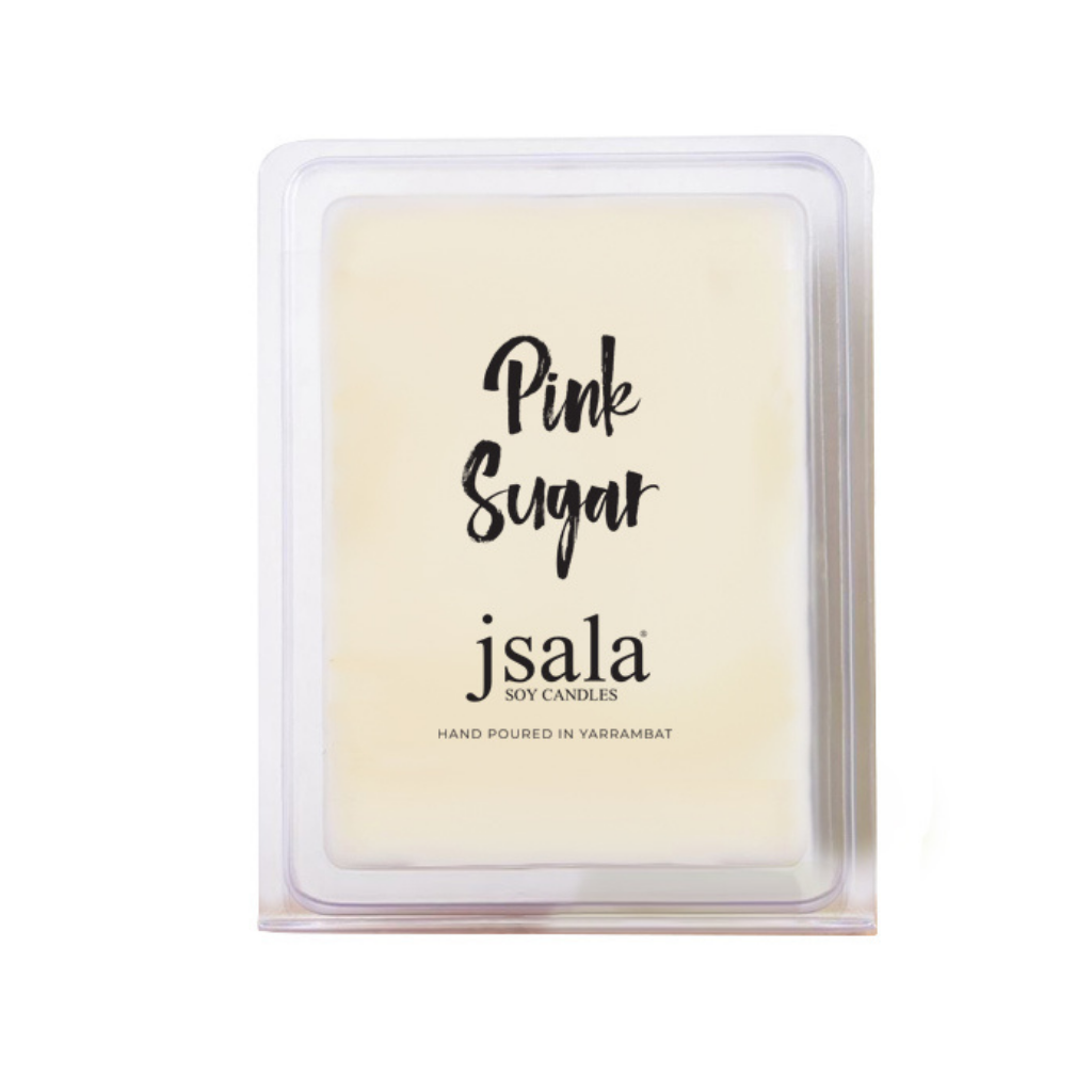 Image of packaged Jsala Soy Candles Melt in Pink Sugar scent.