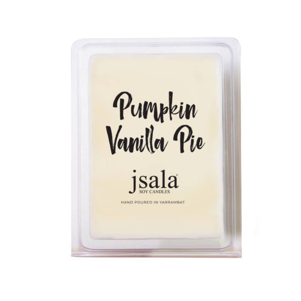Image of packaged Jsala Soy Candles Melt in Pumpkin Vanilla Pie scent.
