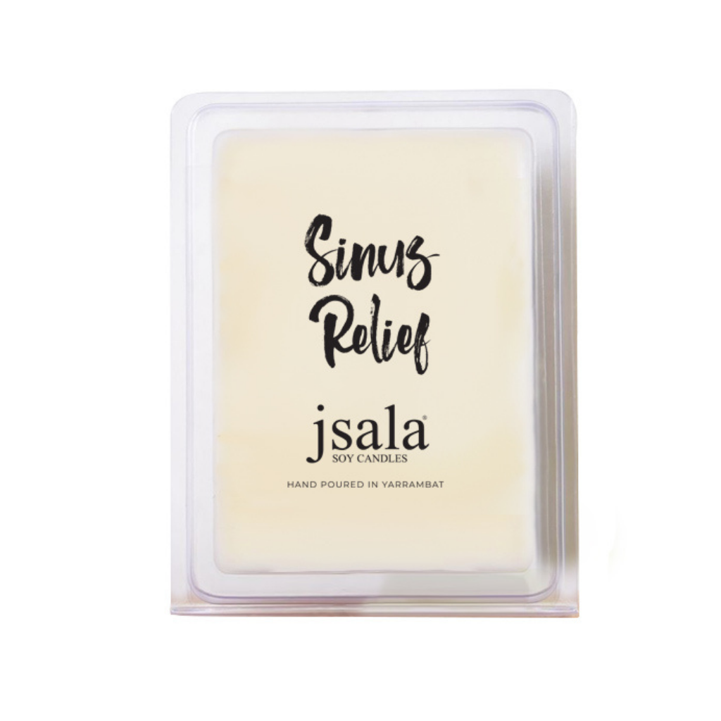 Image of packaged Jsala Soy Candles Melt in Sinus Relief scent.