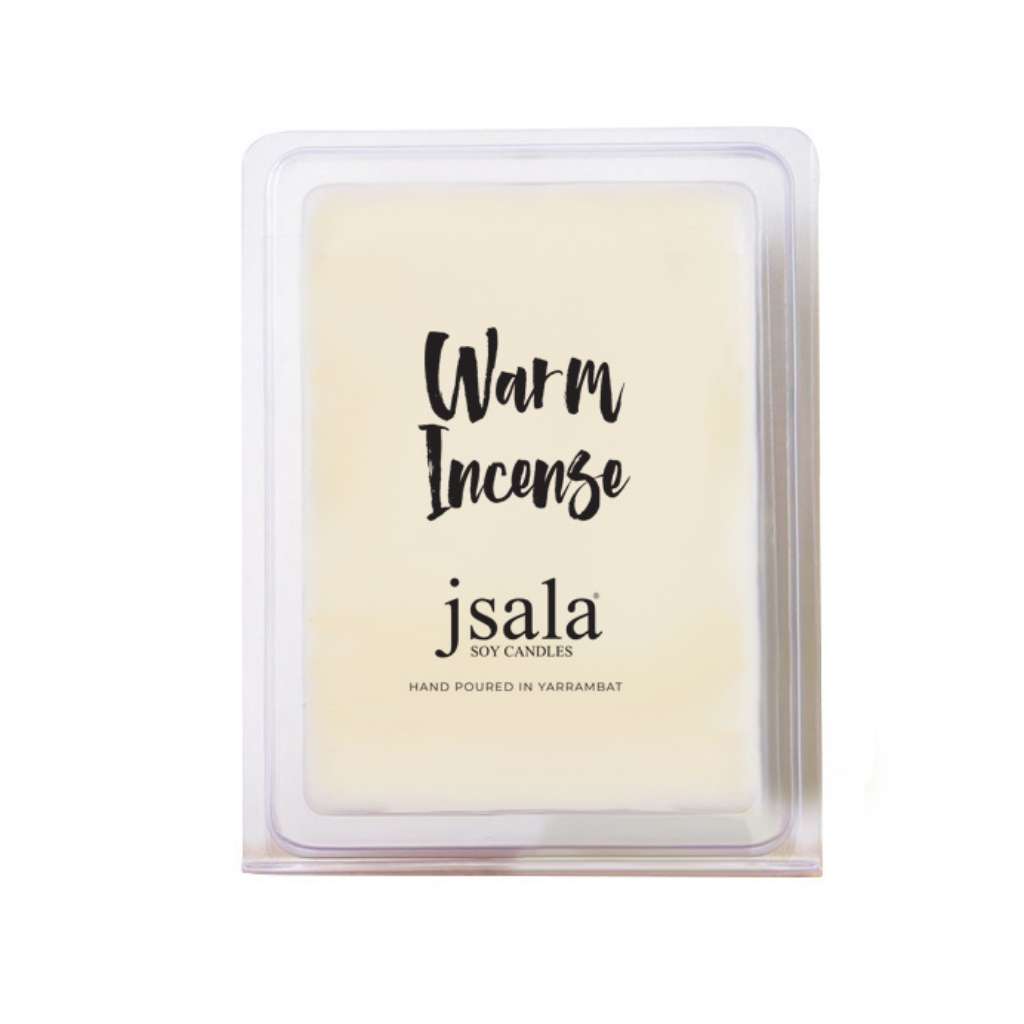 Image of packaged Jsala Soy Candles Melt in Warm Incense scent.